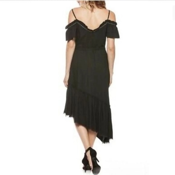 PAIGE Asymmetrical Cold Shoulder Dress Black with metal studs and fabric belt - Picture 5 of 12